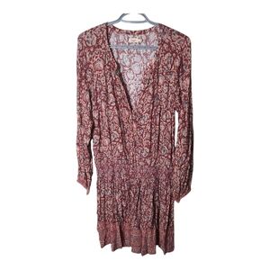 Faherty Montara Dress Merlot Floral Long Sleeve Dress Smocked Size Large‎